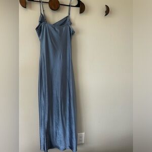 Blue Satin Midi Dress